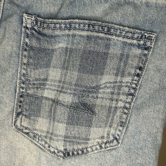 American Eagle Highest Rise Mom Short Blue Plaid Denim Women’s Size 4 Preppy - Picture 6 of 13